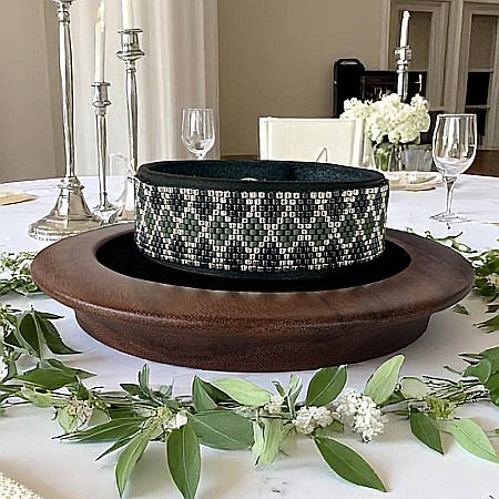 Verde - Bratara rigida Lira miyuki verde-argintiu pe suport din piele, 16 cm