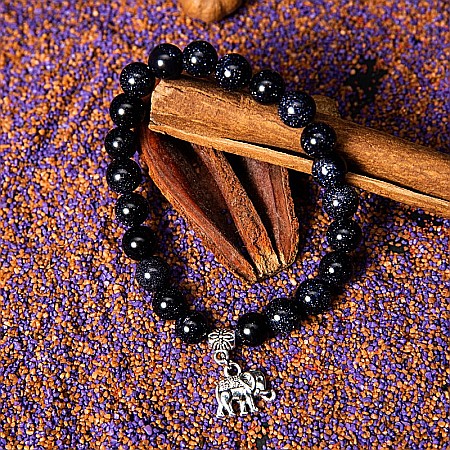 Bratara “Samara” cu pietre semipretioase sintetice, Sand Stone Albastru si Charm Elefant, pentru femei, margele de 8 mm [2]