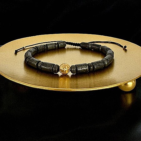 Bratara snur barbati Alger din Pirita cu charm din inox placat auriu [5]