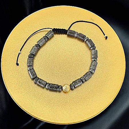 Bratara snur barbati Alger din Pirita cu charm din inox placat auriu [4]