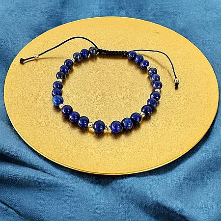 Argint 925 placat cu aur - Bratara snur barbati Arcas din Lapis Lazuli cu accesorii din argint placat cu aur