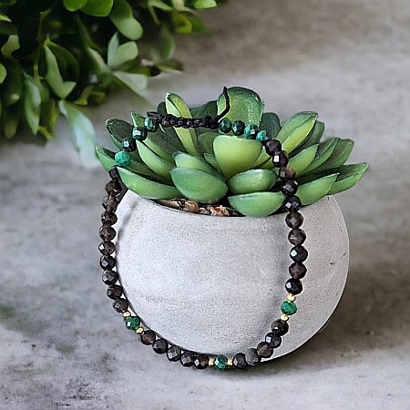 Bratara Snur dama din pietre naturale Aimee, cristale de Obsidian si Malachit cu accesorii din argint 925 [2]