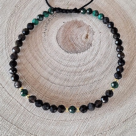 Bratara Snur dama din pietre naturale Aimee, cristale de Obsidian si Malachit cu accesorii din argint 925 [9]