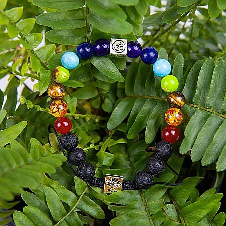 Bratara snur difuzor aromaterapie “Tamar” 7 Chakre cu Pietre de Lava (Vulcanice) si Simboluri Copacul Vietii si OM [4]