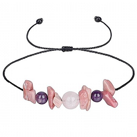 Bratara snur Love Yourself din cristale de Rodonit, Ametist si Cuart Roz [3]