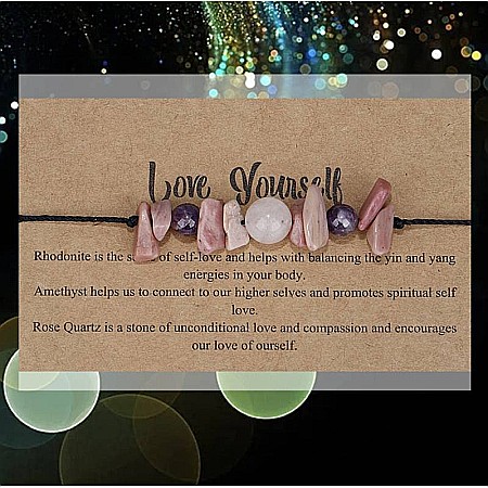 Bratara snur Love Yourself din cristale de Rodonit, Ametist si Cuart Roz [2]