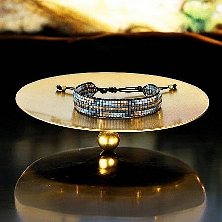 Bratara snur miyuki pentru femei, Jouri in nuante metalice de gri si auriu [4]