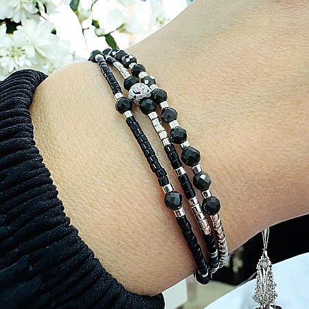 Bratara snur negru-argintiu Elysia 3 straturi Miyuki si Obsidian cu argint 925 [1]