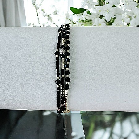 Bratara snur negru-argintiu Elysia 3 straturi Miyuki si Obsidian cu argint 925 [5]