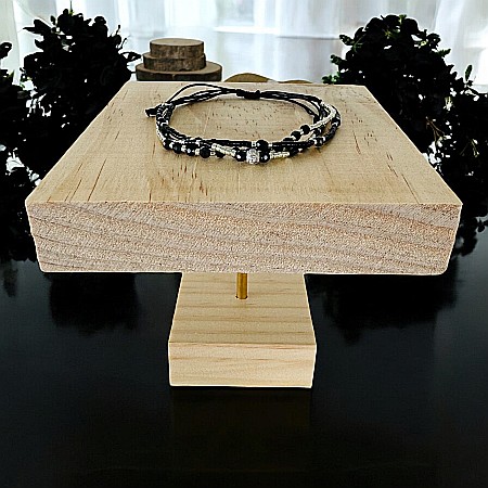 Bratara snur negru-argintiu Elysia 3 straturi Miyuki si Obsidian cu argint 925 [3]