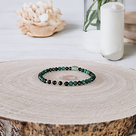 Verde - Bratara pentru femei Rana din Smarald African, Obsidian si Jad Verde cu Argint placat cu Aur