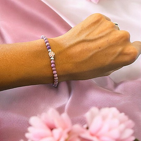 Bratari snur - Bratara snur roz Ema cu pietre naturale Mica Stone si argint 925