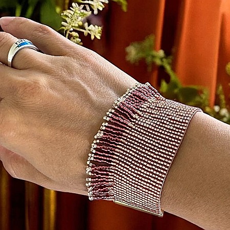 Cristale dupa culoare - Bratara solara Auriya din margelute Miyuki si franjuri portocalii realizata manual