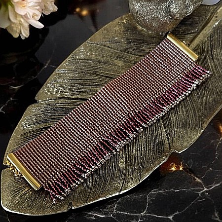 Bratara solara Auriya din margelute Miyuki si franjuri portocalii realizata manual [5]