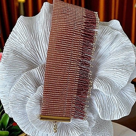 Bratara solara Auriya din margelute Miyuki si franjuri portocalii realizata manual [4]