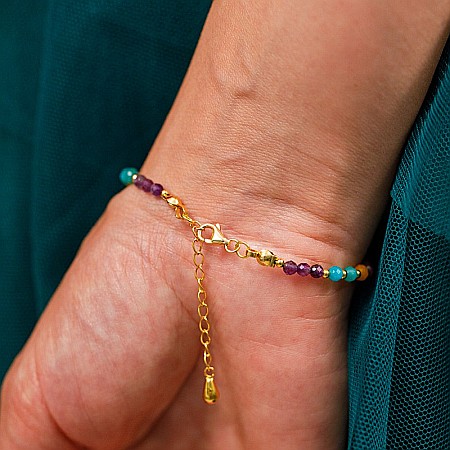 Bratara Taya din perle naturale si cristale de Turmalina roz, Topaz, Amazonit si Ametist din Argint 925 placat cu aur [3]