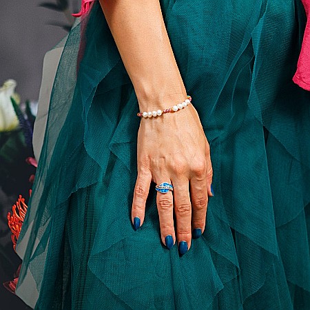 Bratara Taya din perle naturale si cristale de Turmalina roz, Topaz, Amazonit si Ametist din Argint 925 placat cu aur [2]