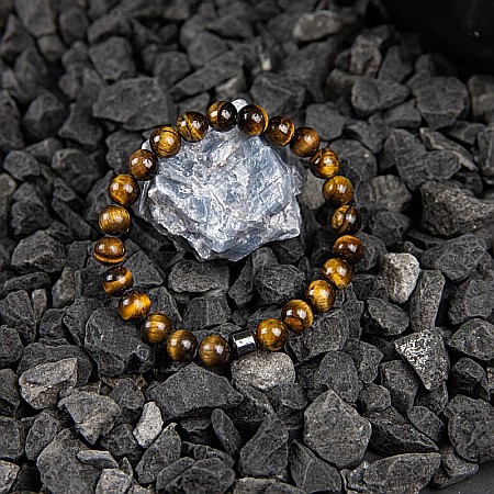 Galben - Bratara “TIGER” cu Pietre Naturale Ochi de Tigru de 8mm si Hematit Magnetic