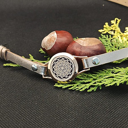 Bratara Uleiuri Esentiale pentru Aromaterapie, Curea din Piele Ecologica, Aurie, Dubla, cu Medalion Mandala Rose Gold [7]