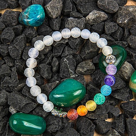 Bratara “WHITE” din Margele Weathered Agate si 7 Chakre cu Accesoriu Elefant, 8mm [2]