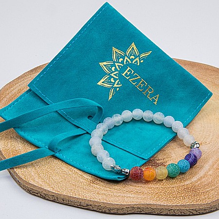 Bratara “WHITE” din Margele Weathered Agate si 7 Chakre cu Accesoriu Elefant, 8mm [4]