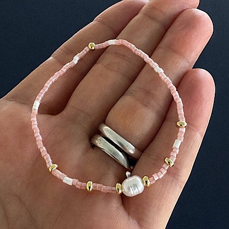 Bijuterii pietre semipretioase - Bratari colorate Amaryllis din margelute miyuki cu accesorii din argint placat cu aur si Perla de cultura