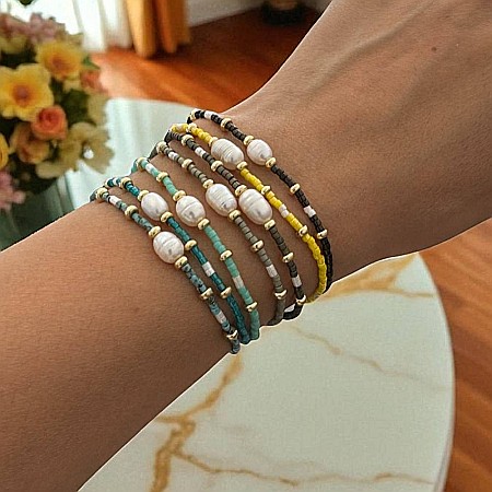 Bratari colorate Amaryllis din margelute miyuki cu accesorii din argint placat cu aur si Perla de cultura [1]