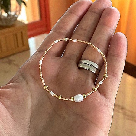 Bratari colorate Amaryllis din margelute miyuki cu accesorii din argint placat cu aur si Perla de cultura [4]