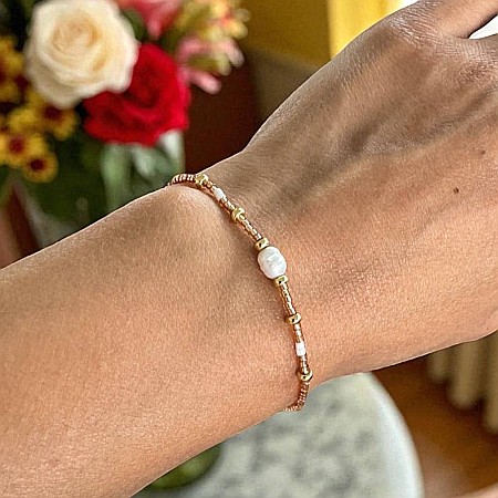 Bratari colorate Amaryllis din margelute miyuki cu accesorii din argint placat cu aur si Perla de cultura [2]