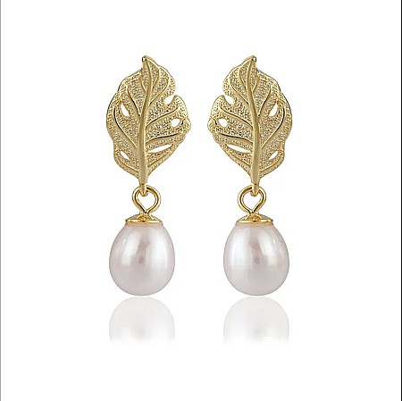 Bucura-te de feminitate si eleganta cu noii cercei din argint 925 cu model frunza si perle [6]