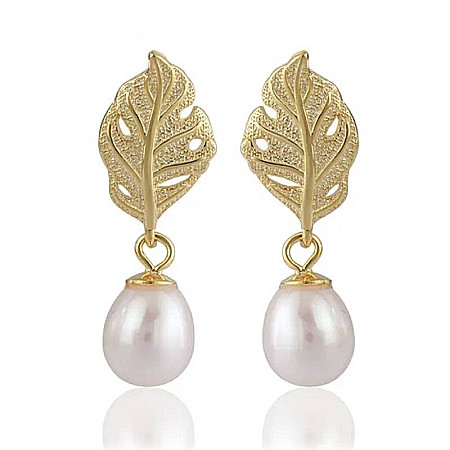 Bucura-te de feminitate si eleganta cu noii cercei din argint 925 cu model frunza si perle [2]