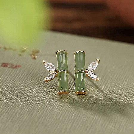 Cercei rafinati din argint 925 cu model bambus din cristale de Safir Verde [1]