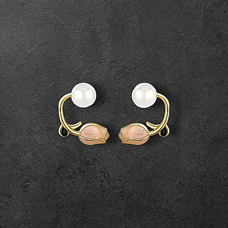 Cercei argint 925 eleganti cu model Lalea si Perla naturala [3]