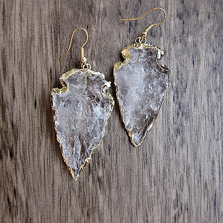 Cercei cristal cuart alb stanca model sageata placat cu aur 18K Boho Ameya [2]