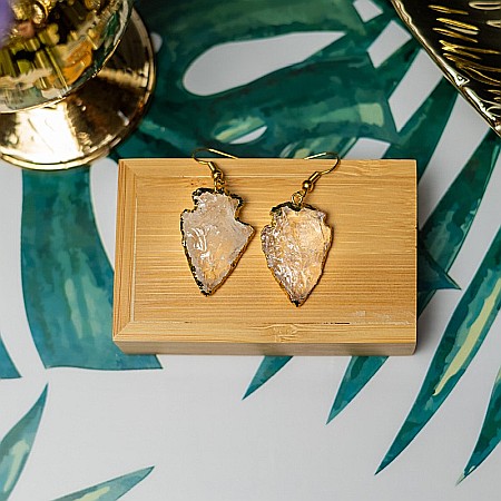 Cercei cristal cuart alb stanca model sageata placat cu aur 18K Boho Ameya [5]