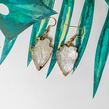 Cercei cristal cuart alb stanca model sageata placat cu aur 18K Boho Ameya [7]