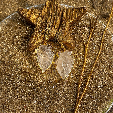 Cercei cristal cuart alb stanca model sageata placat cu aur 18K Boho Ameya [8]