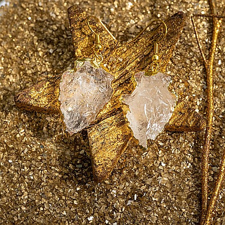 Cercei cristal cuart alb stanca model sageata placat cu aur 18K Boho Ameya [4]