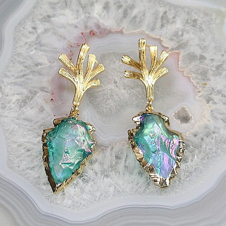 Cercei cristale cuart Dangle placati cu aur, eleganti, Tanisha [3]