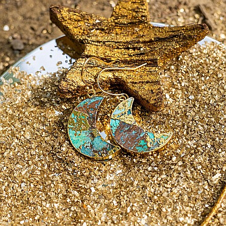 Cercei cristale Dangle Turcoaz, piatra bruta, Moon placati cu aur de 18K [5]