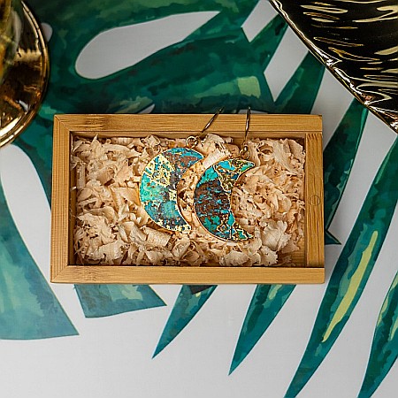 Cercei cristale Dangle Turcoaz, piatra bruta, Moon placati cu aur de 18K [6]