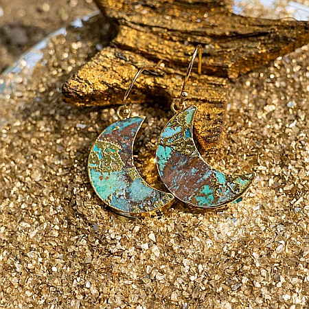 Cercei cristale Dangle Turcoaz, piatra bruta, Moon placati cu aur de 18K [1]