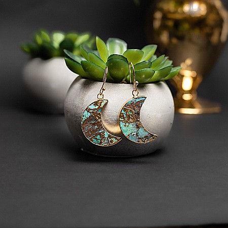 Cercei cristale Dangle Turcoaz, piatra bruta, Moon placati cu aur de 18K [8]