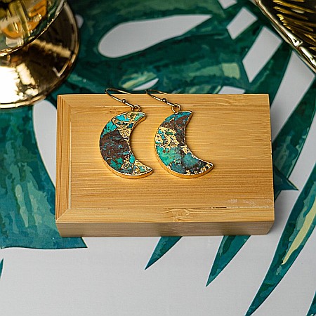 Cercei cristale Dangle Turcoaz, piatra bruta, Moon placati cu aur de 18K [7]