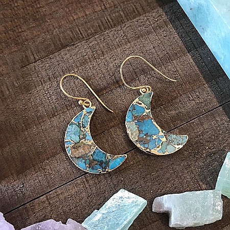 Cercei cristale Dangle Turcoaz, piatra bruta, Moon placati cu aur de 18K [3]