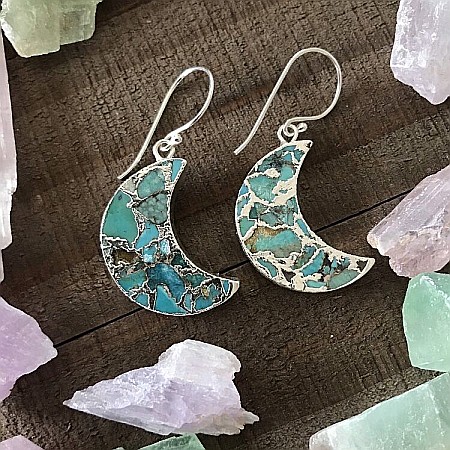 Bijuterii Turcoaz - Cercei cristale Dangle Turcoaz, piatra bruta, Moon placati cu aur de 18K