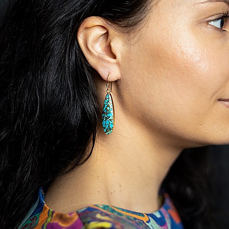 Cercei cristale Dangle Turcoaz, piatra bruta, Prisha placati cu aur de 18K [9]