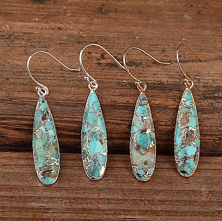 Cercei cristale Dangle Turcoaz, piatra bruta, Prisha placati cu aur de 18K [3]