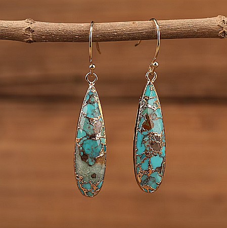 Cercei cristale Dangle Turcoaz, piatra bruta, Prisha placati cu aur de 18K [2]
