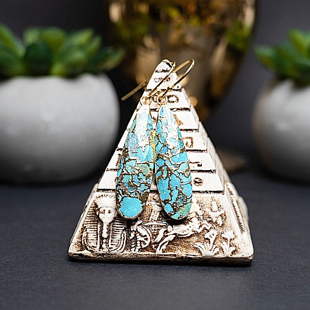 Cercei cristale Dangle Turcoaz, piatra bruta, Prisha placati cu aur de 18K [8]